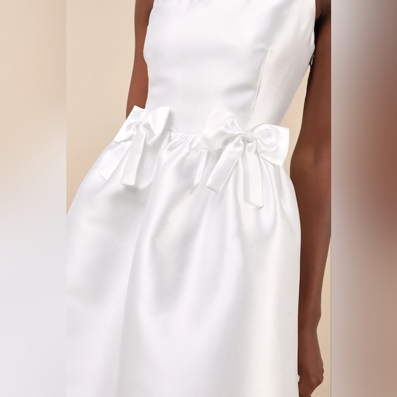 White Taffeta Bow Midi Dress - Picture 3 of 10